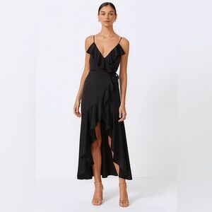 Shona Joy Luxe Bias Frill Wrap Midi Dress – Onyx – Size 4 (NWT)